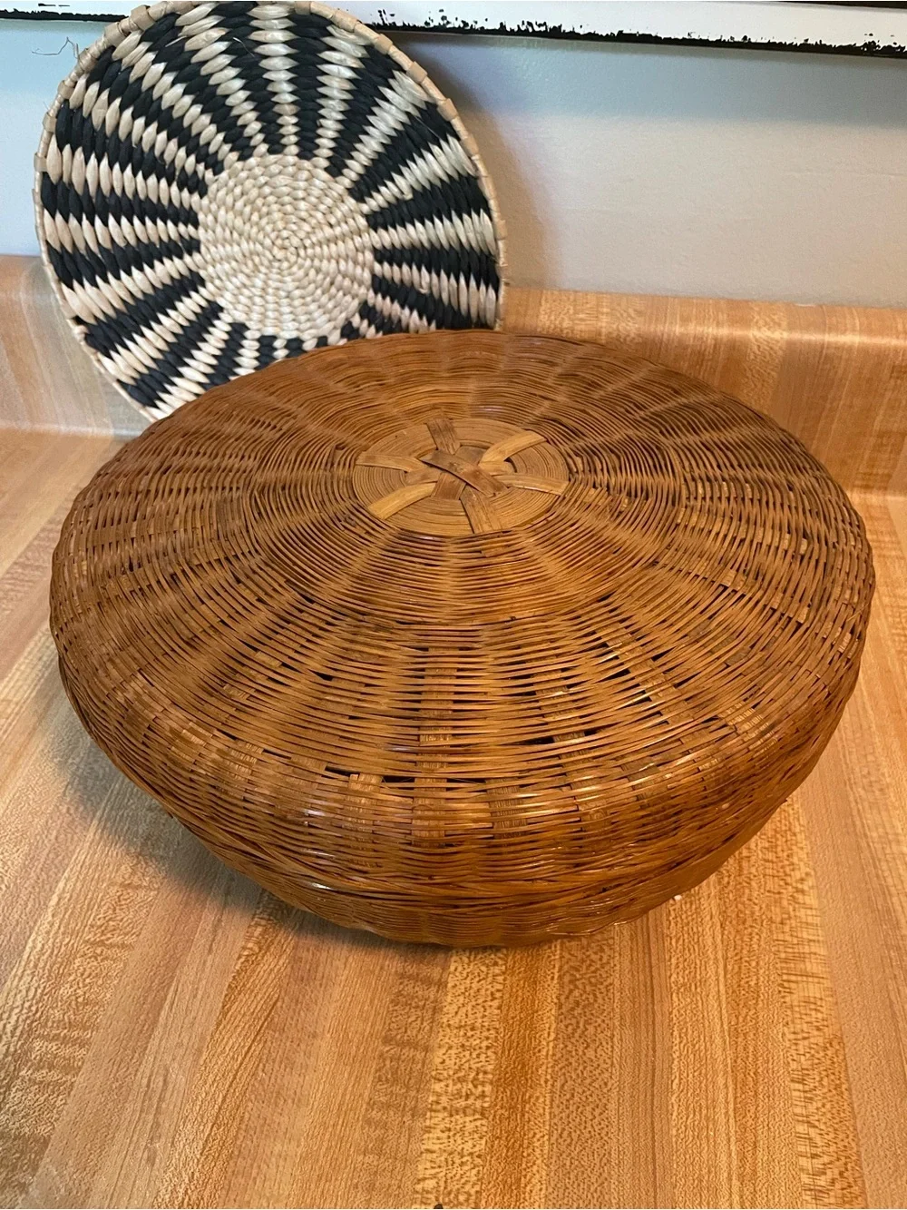 Vintage Brown Woven Round Storage Basket